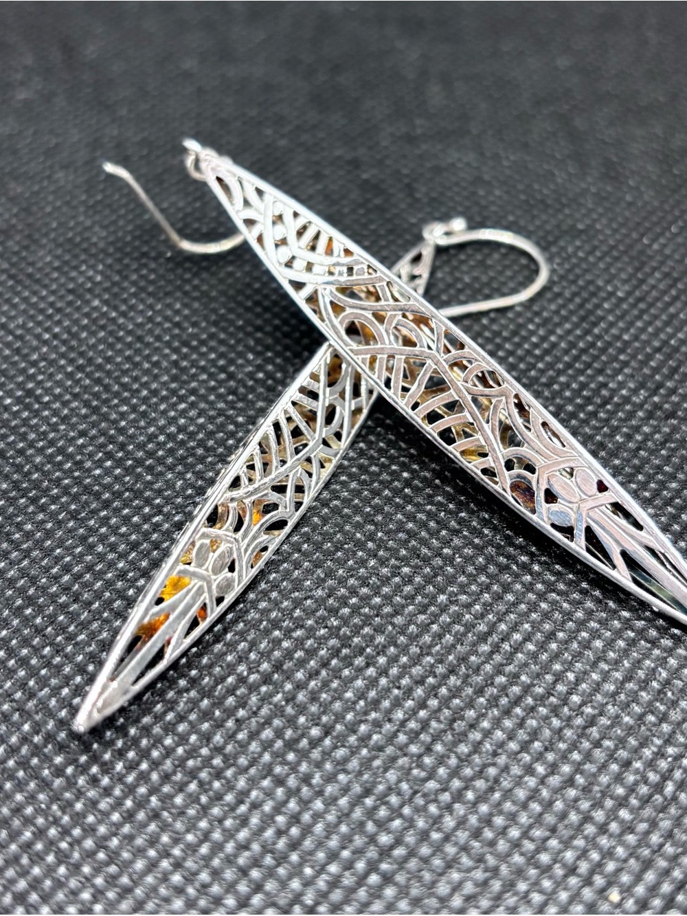 Silpada Silver Filigree Drop Earrings with Amber Accents